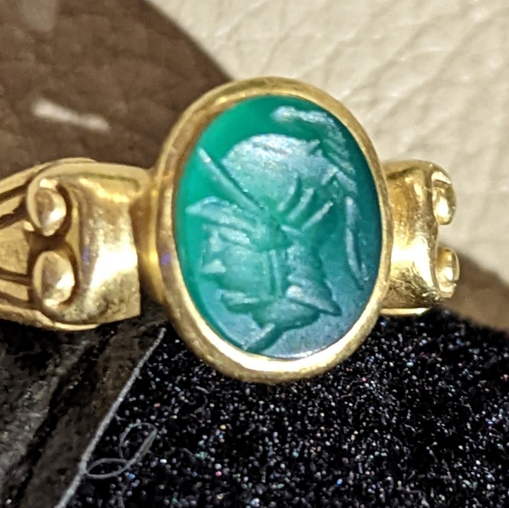 Vahe Naltchayan 1987 Ring, Green Onyx Intaglio 18k Gold